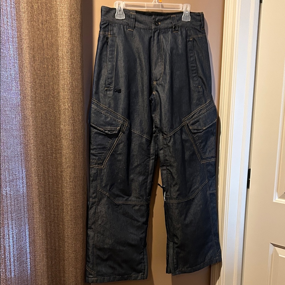 Men's Dark Navy Denim Cargo Snow Pants